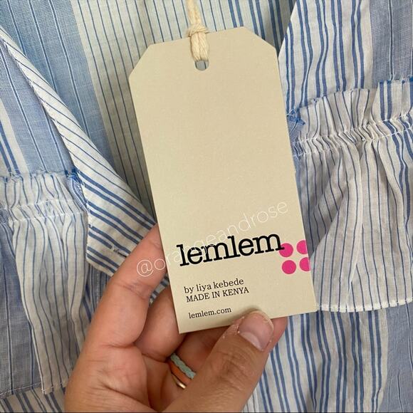 NWT lemlem Blue White Striped Button Front MIDI Dress XS - Picture 9 of 14